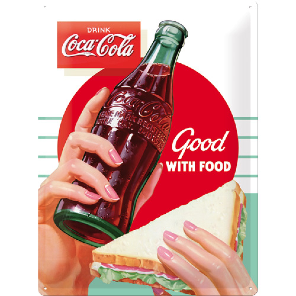 Placa metalica - Coca Cola - Good with Food - 30x40 cm